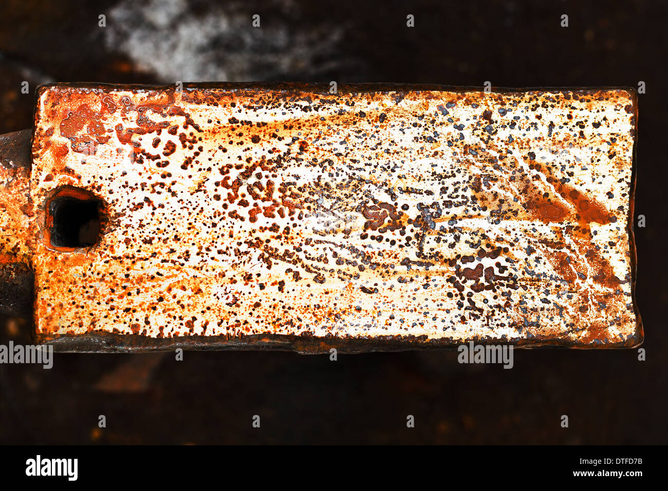 rusty surface of iron anvil in outdoor blacksmith Stock Photo