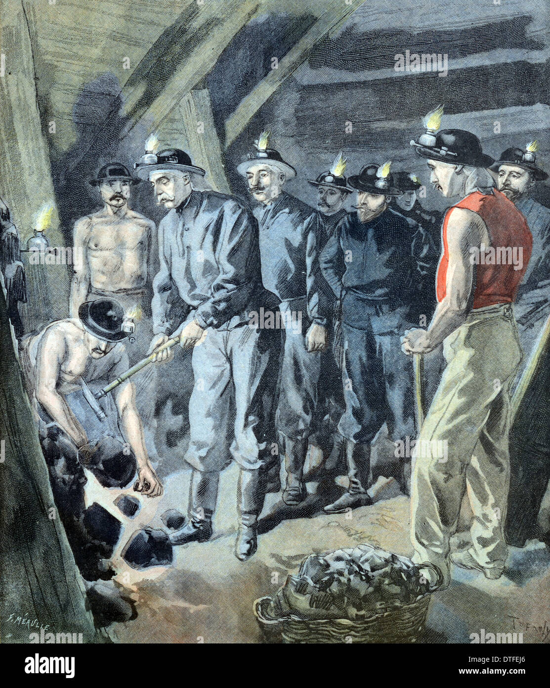 French President Felix Faure Visiting Coal Miners and Coal Mines in Lens Pas-de-Calais France 1898 Stock Photo
