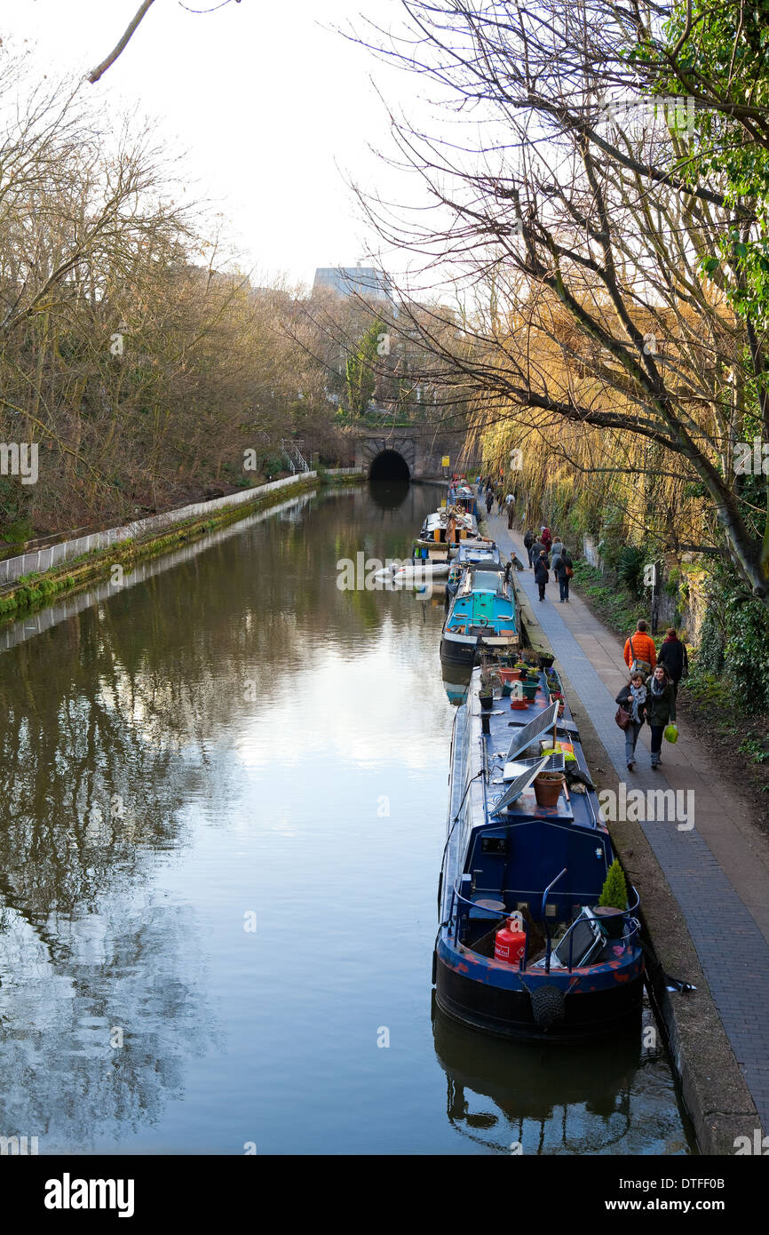 House boats on Regents Canal, Angel, Islington, North London, England, UK Stock Photo