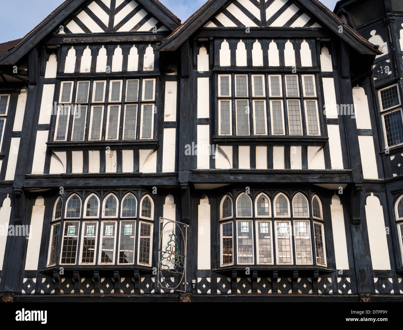 town centre street,old building,black and white wood, Chesterfield,Derbyshire,UK Stock Photo