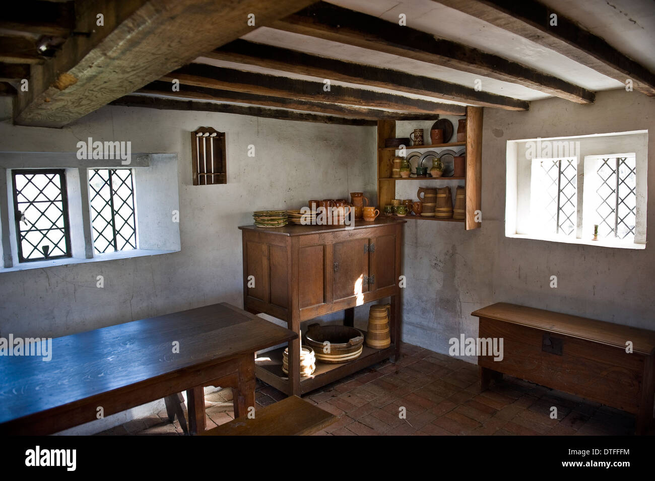 Domestic interior at the Weald & Downland Open Air Museum at Singleton, near Chichester, West Sussex, UK Stock Photo