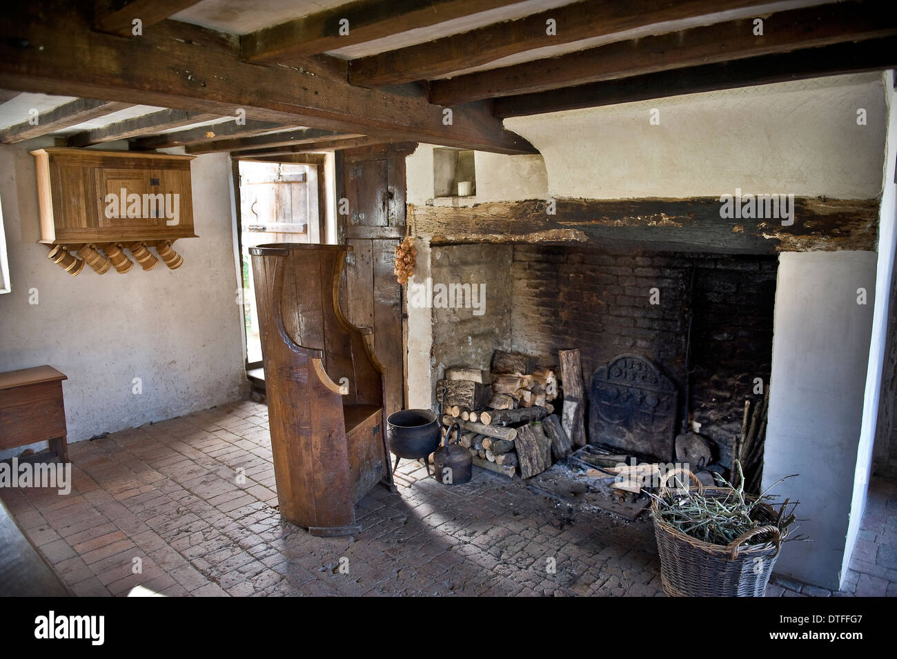 Domestic interior at the Weald & Downland Open Air Museum at Singleton, near Chichester, West Sussex, UK Stock Photo