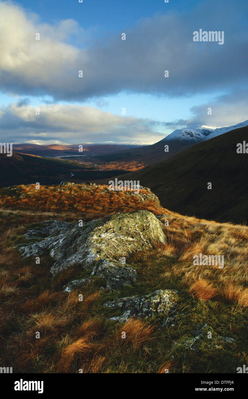 Beinn an Dothaidh, Glen Orchy and the Central Highlands at dawn from Bein Udlaidh, Argyll & Bute Stock Photo