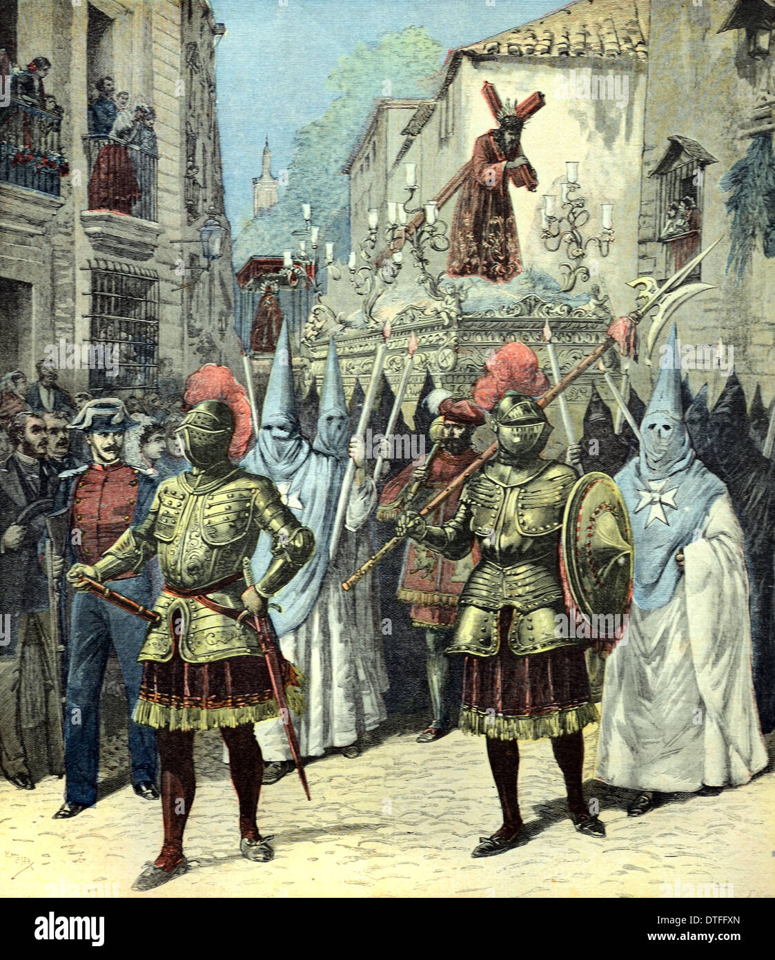 Good Friday Easter Procession with Penitents Seville Andalusia Spain 1891 Stock Photo