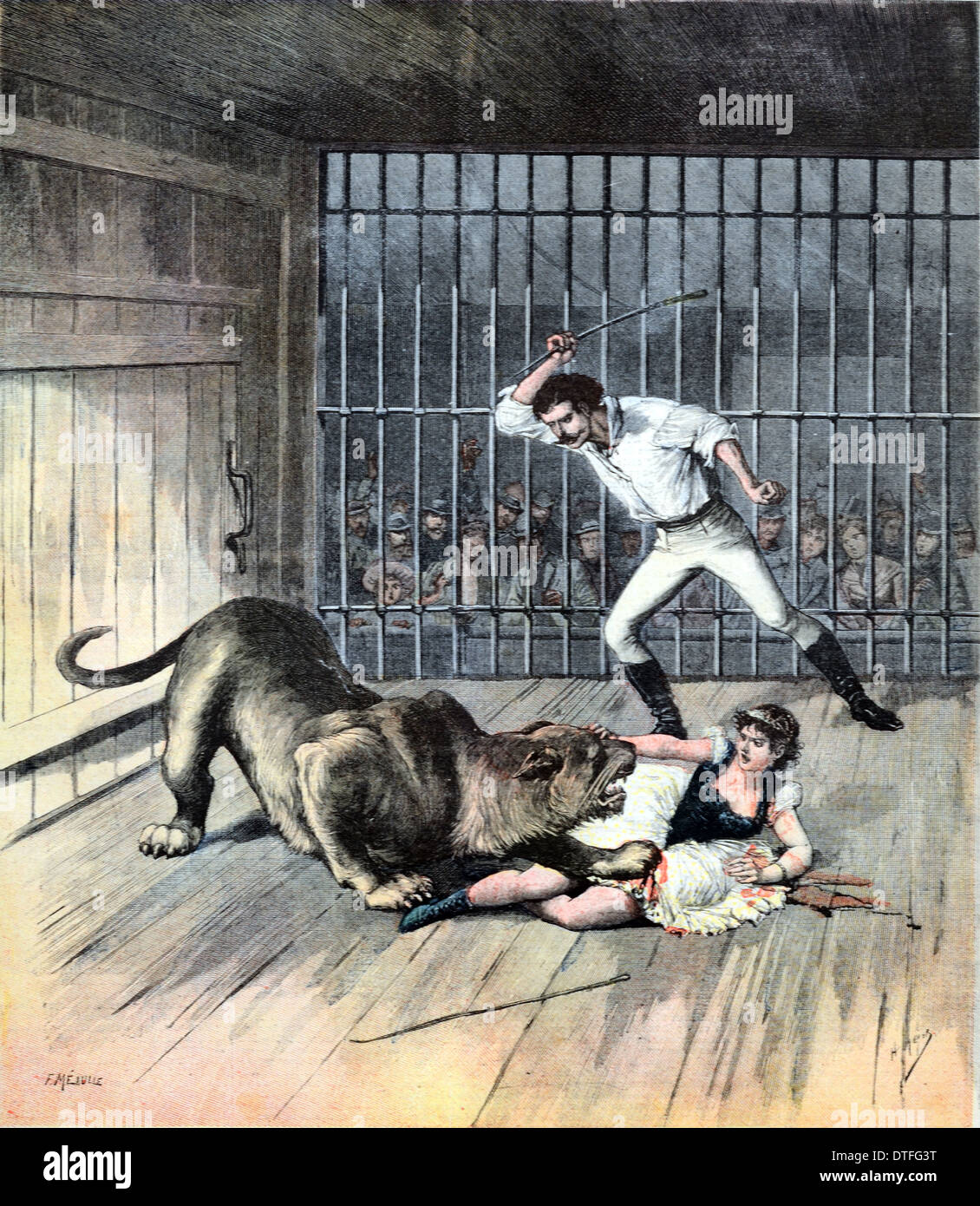 Circus Lion Attacks Trainer France 1891 Stock Photo
