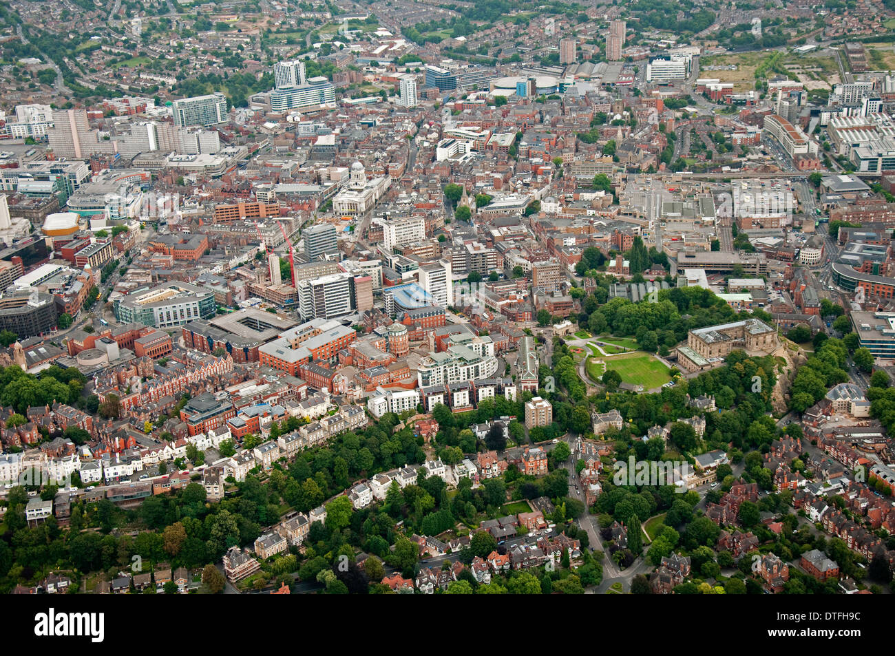 Aerial shot of Nottingham City, Nottinghamshire UK Stock Photo