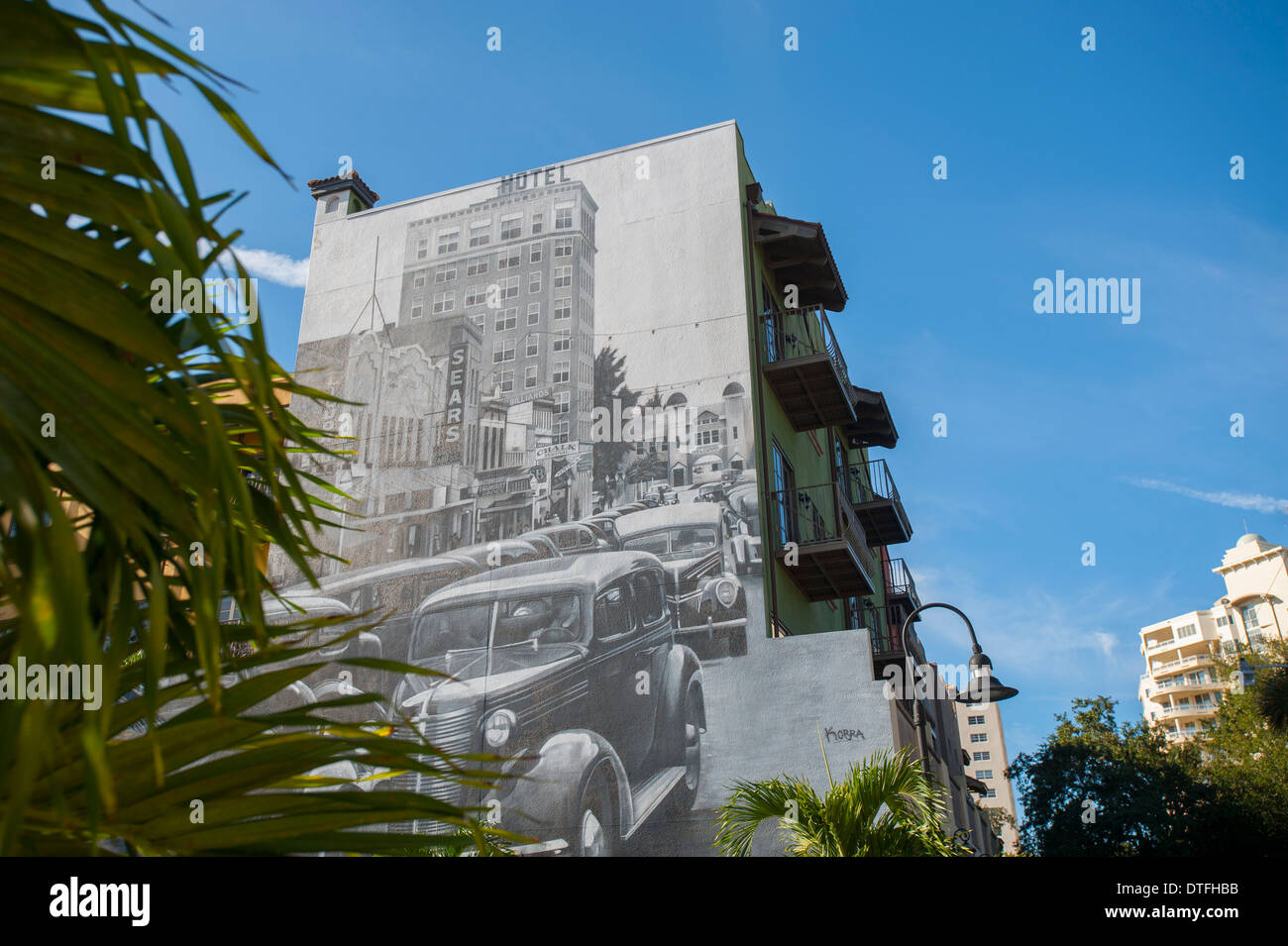 USA Florida  Sarasota  FL  downtown  old  town B W Mural on 