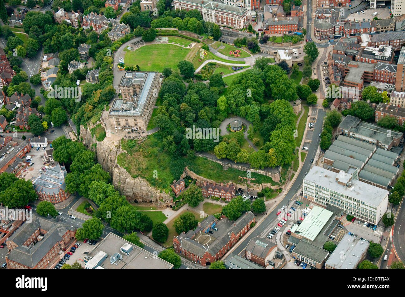 Aerial shot of Nottingham Castle and surrounding area, Nottingham Nottinghamshire UK Stock Photo