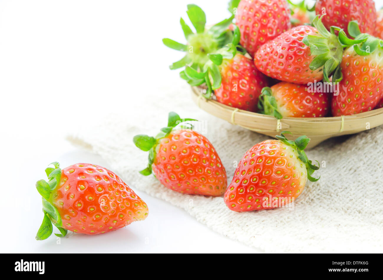 close up fresh red strawberries over sackcloth , ripe fruit Stock Photo ...