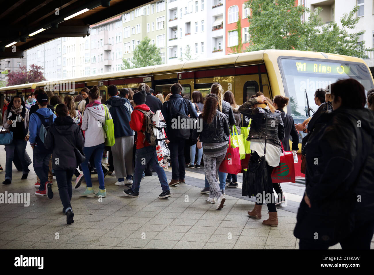 Berlin, Germany, people on the S-Bahn station Messe Nord / ICC Stock Photo