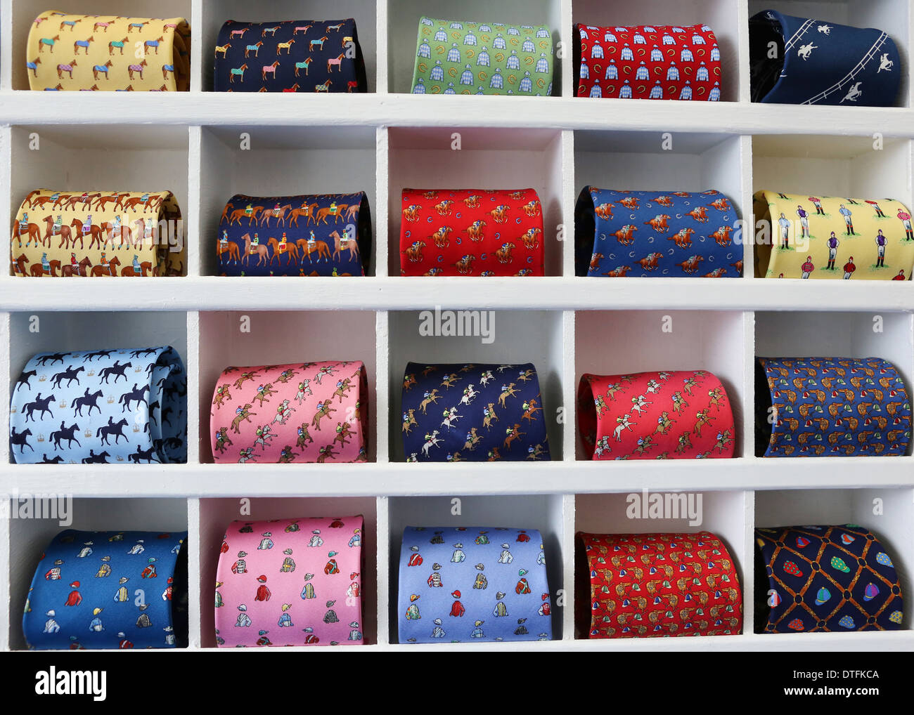 Ascot, United Kingdom, a shelf with ties in a fashion business Stock Photo