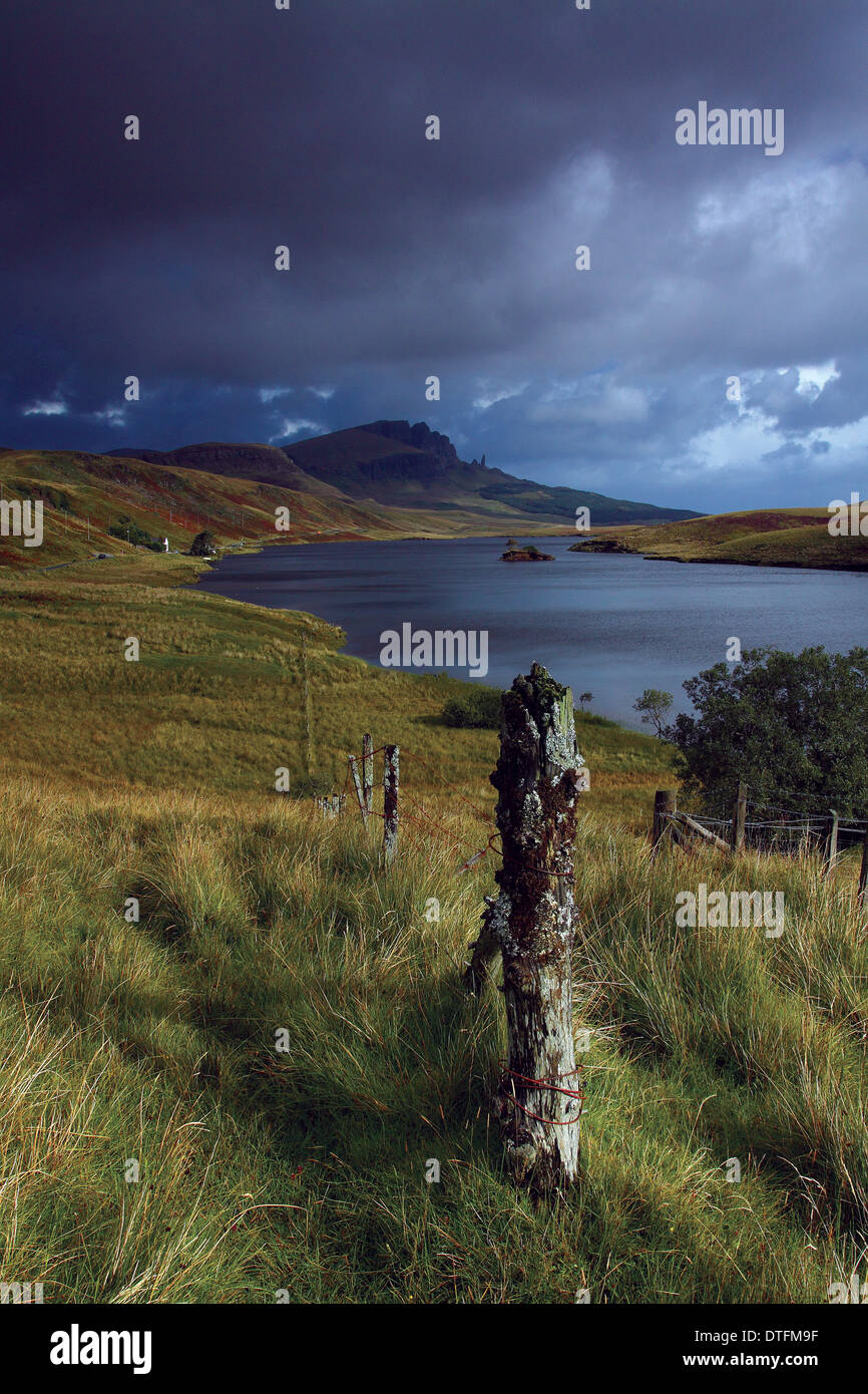 The Old Man of Storr from Loch Leathan, Isle of Skye, Inner Hebrides Stock Photo