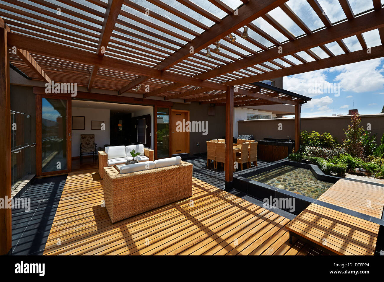 Interior Design Beautiful Terrace Lounge With Pergola Stock