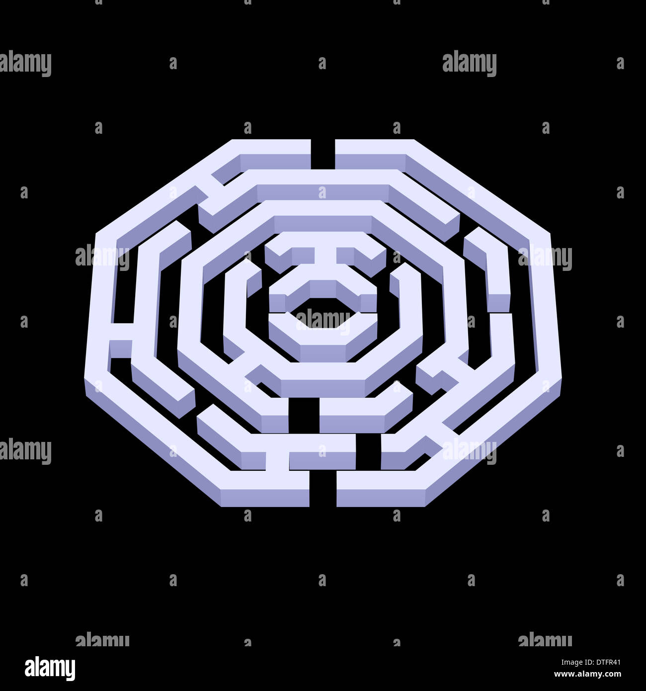 Illustration of white 3d labyrinth in octangle shape on black ...