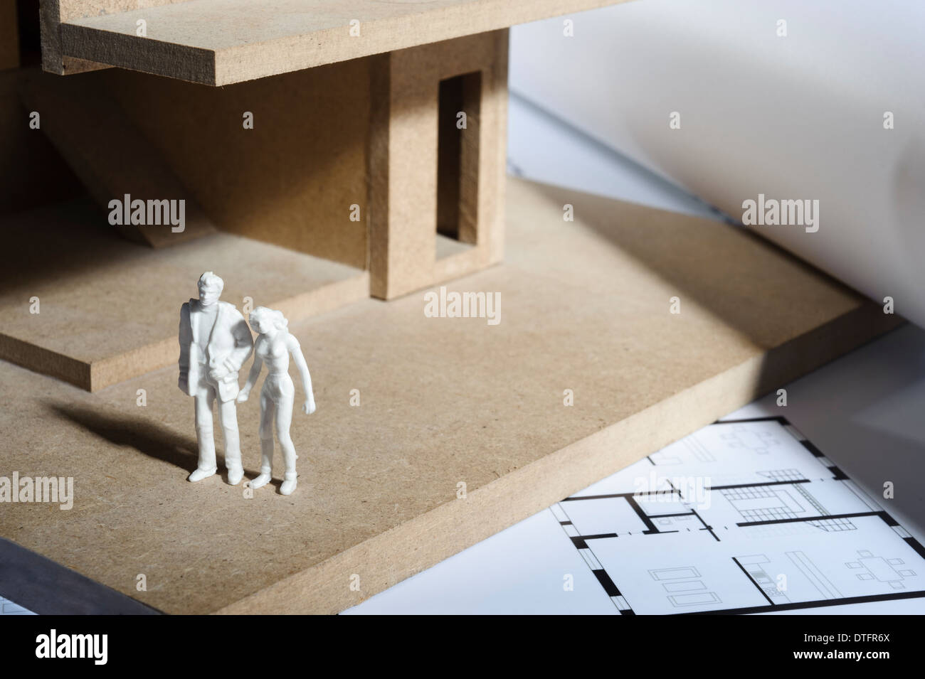 Photo of an architectural model with various model figures Stock Photo