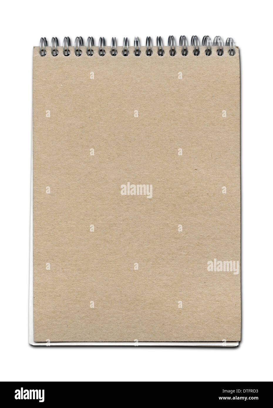 Vintage spiral close notebook, brown paper cover, isolated on white