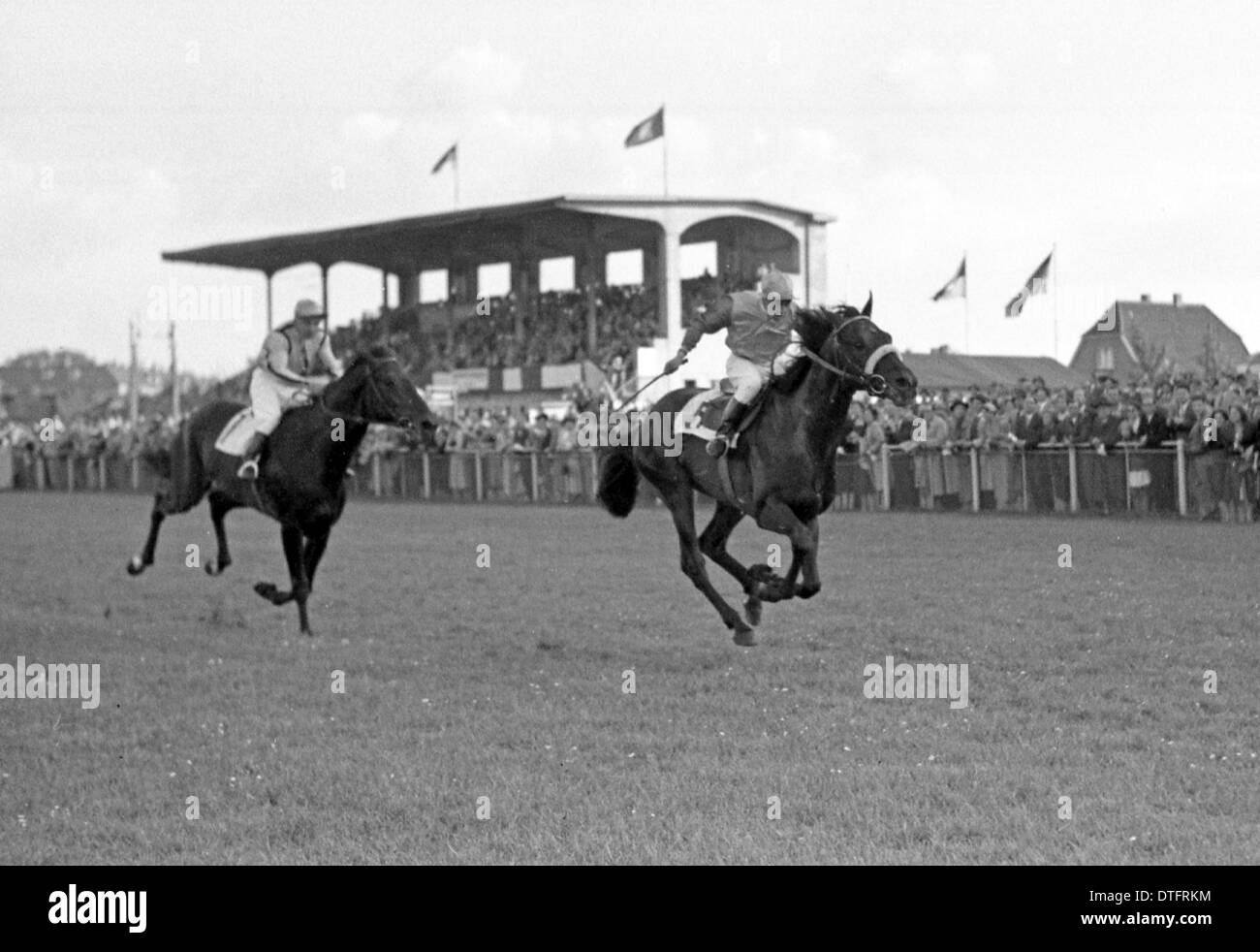 Hamburg, Germany, horses and jockeys in the finish on the racecourse Stock Photo