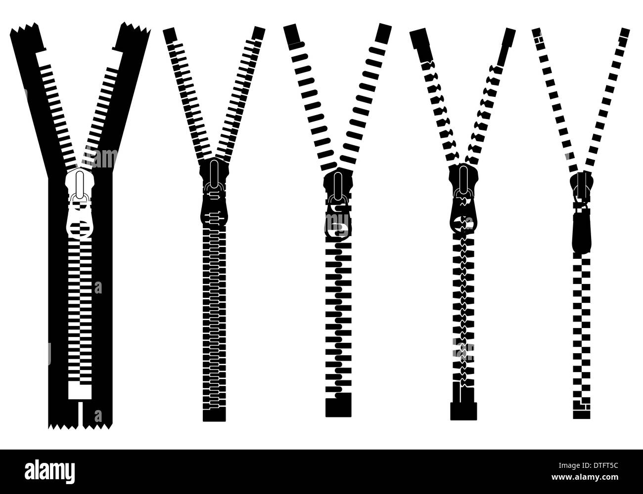 Set of different zippers isolated Stock Photo Alamy