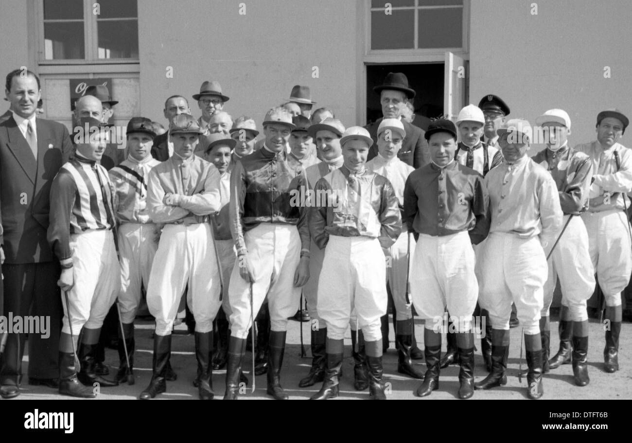 Hamburg, Germany, a group of jockeys Stock Photo