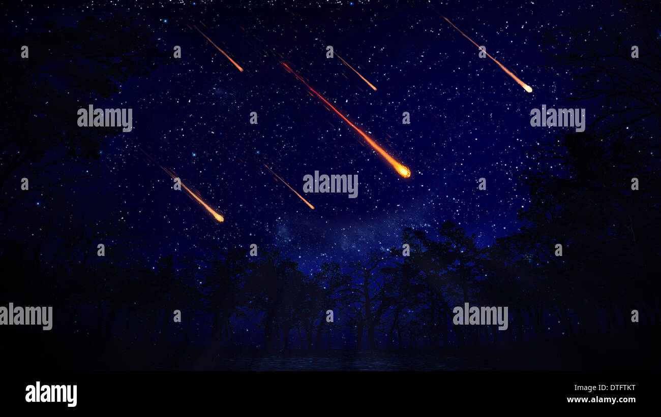 A night view of a meteor shower Stock Photo Alamy