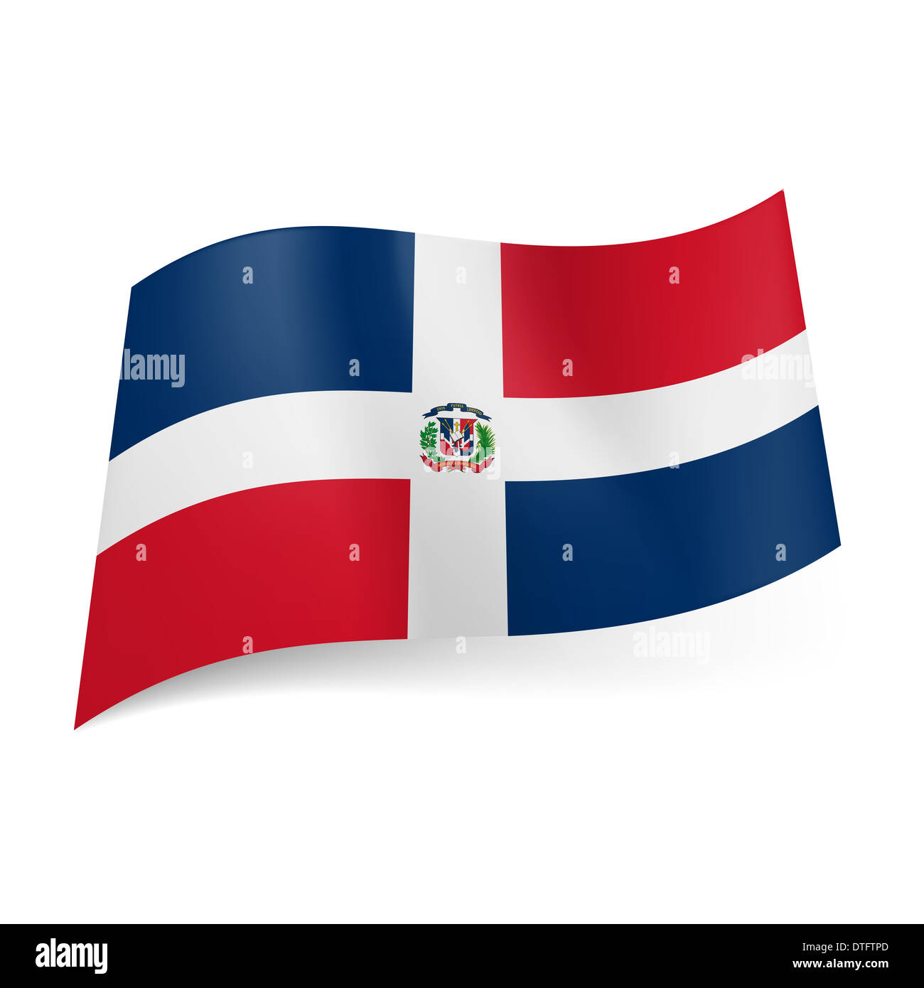 National flag of Dominican Republic: white cross with coat-of-arms, four red  and blue rectangles Stock Photo - Alamy
