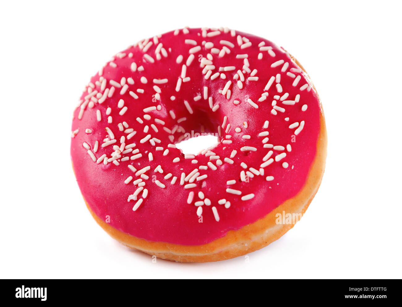 Doughnut in pink glazed isolated on white Stock Photo - Alamy
