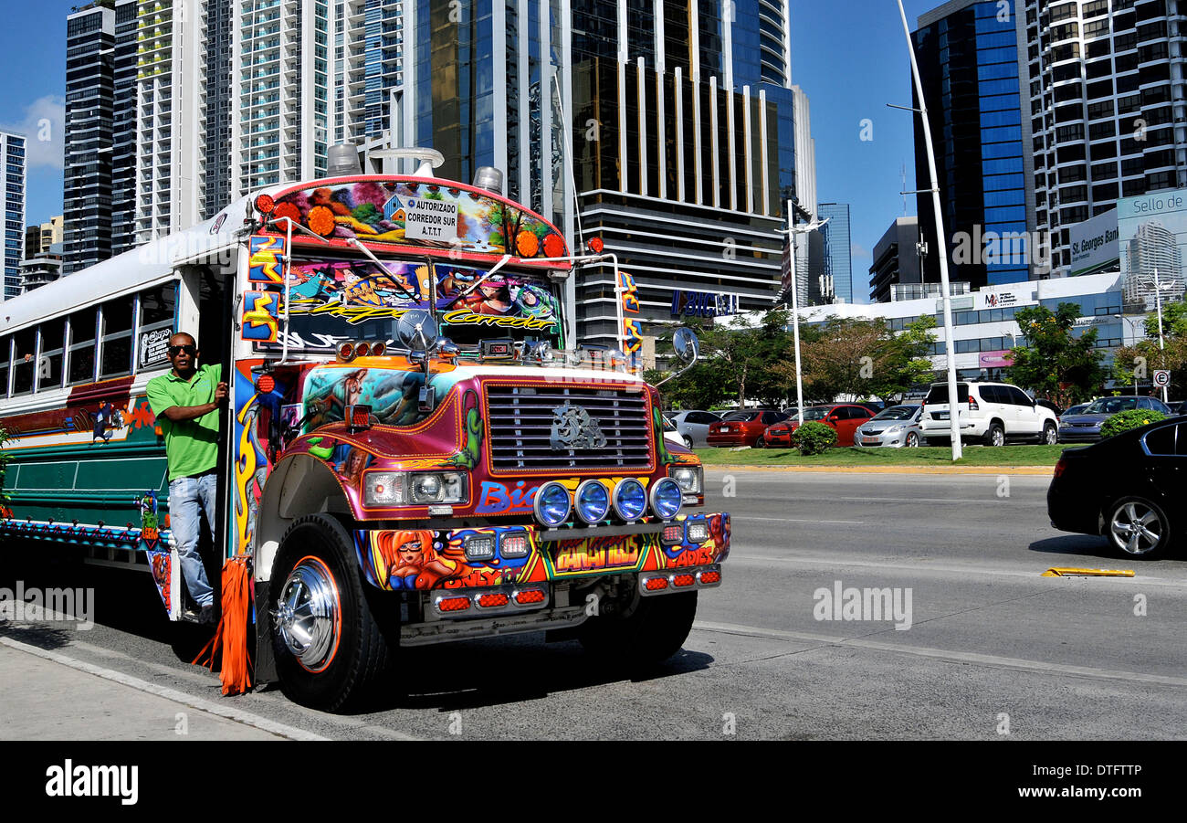 typical public bus Balboa avenue Miramar Panama city Panama Stock Photo