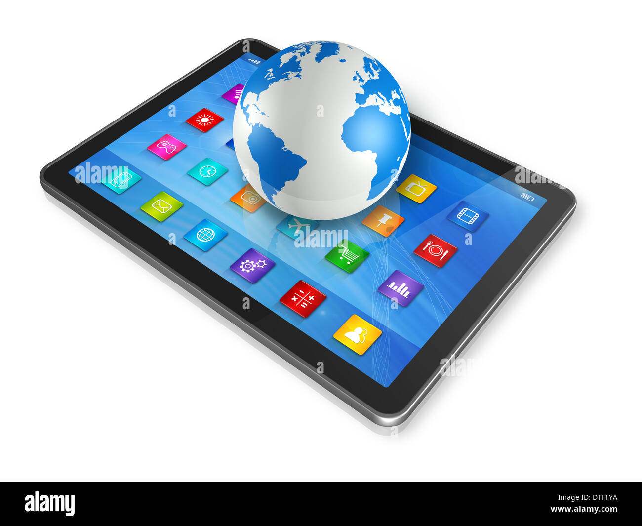 Computer Globe 3D Digital Tablet Computer and World Globe isolated on white Stock ...
