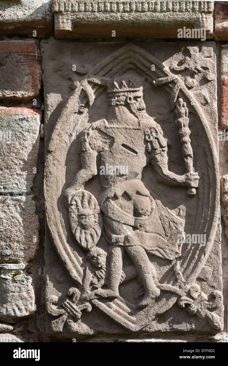 Sol (Sun God) plaque at Edzell Castle in Angus, Scotland. Stock Photo