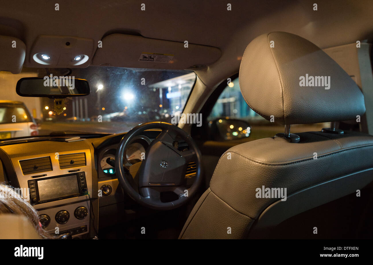 Dodge car interior inside dashboard wheel seats Stock Photo