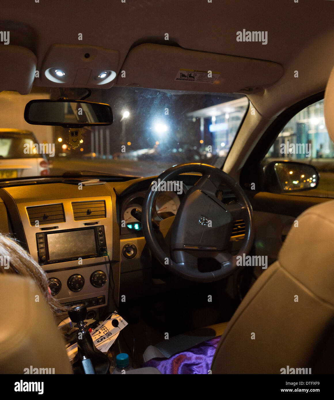 Dodge car interior inside dashboard wheel seats Stock Photo