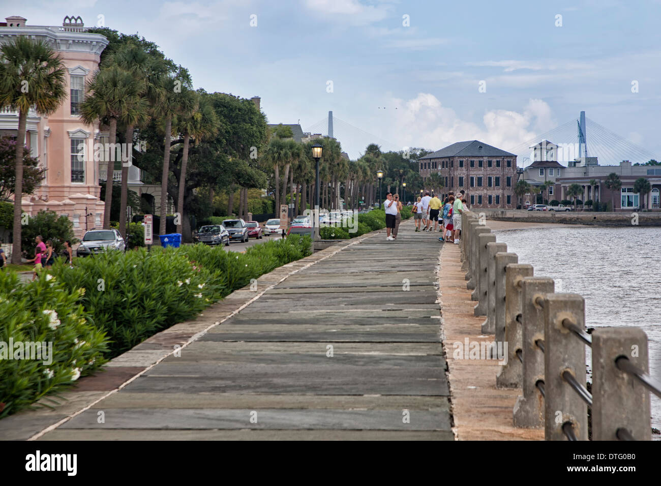 Boardwalk and sea wall in Charleston, South Carolina Stock Photo