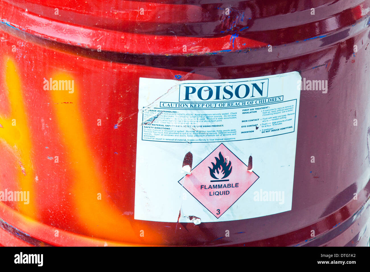 Poison barrel warning sign label flammable liquid danger red Stock Photo
