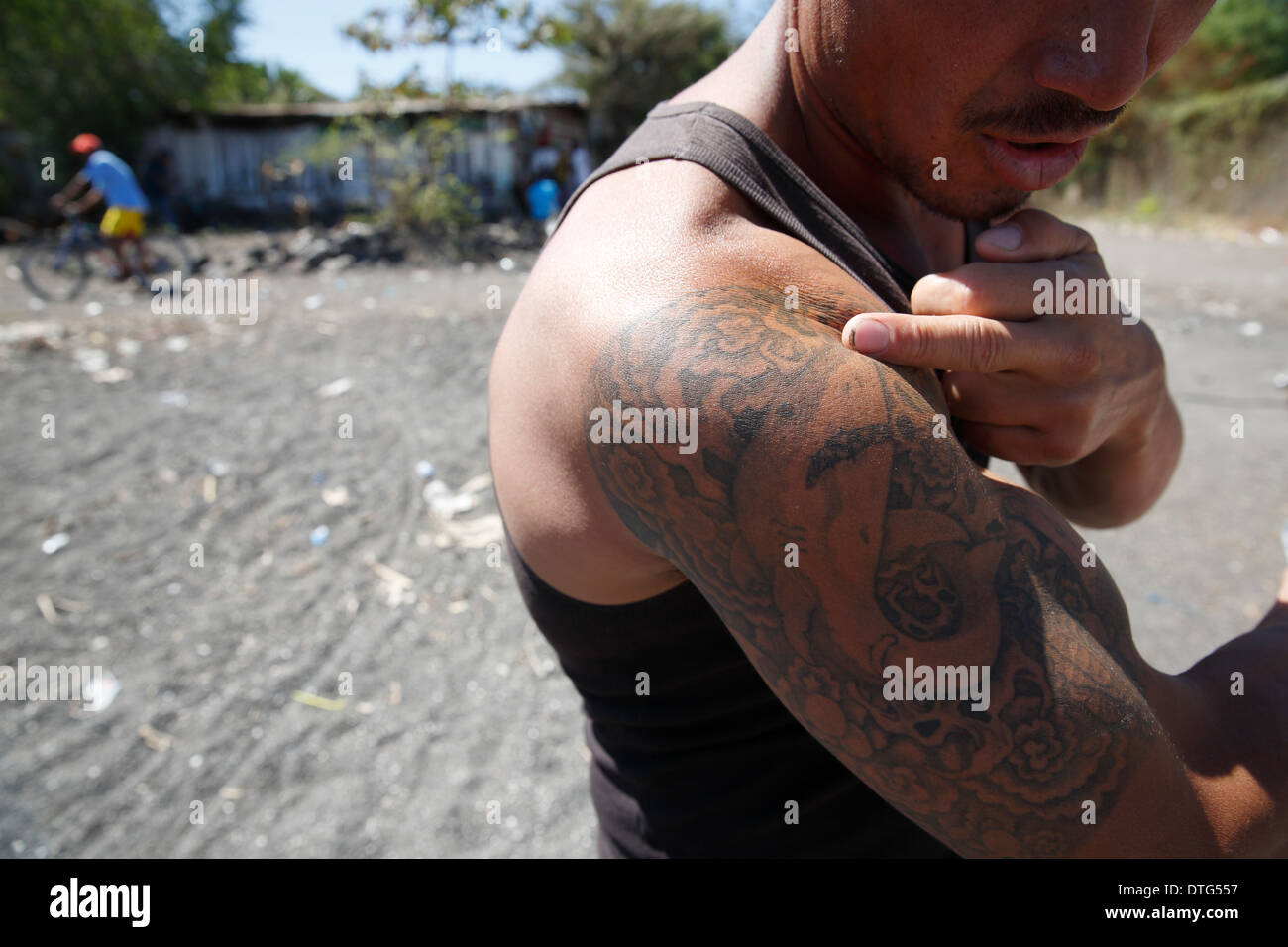 Man showing tattoos, Potosi Nicaragua Stock Photo
