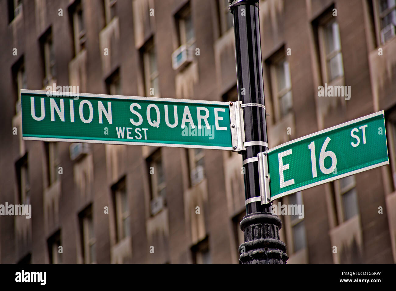 New York City Union Square West and E 16th St sign. Stock Photo