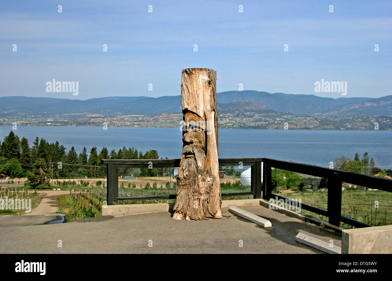 Giant Wooden Carving /Sculpture on the Shores of Okanagan Lake BC Canada Stock Photo
