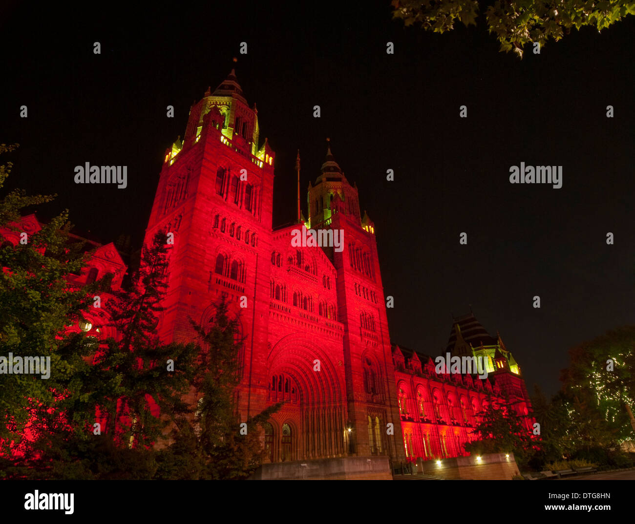 The Natural History Museum illuminated at night, October 2011 Stock Photo