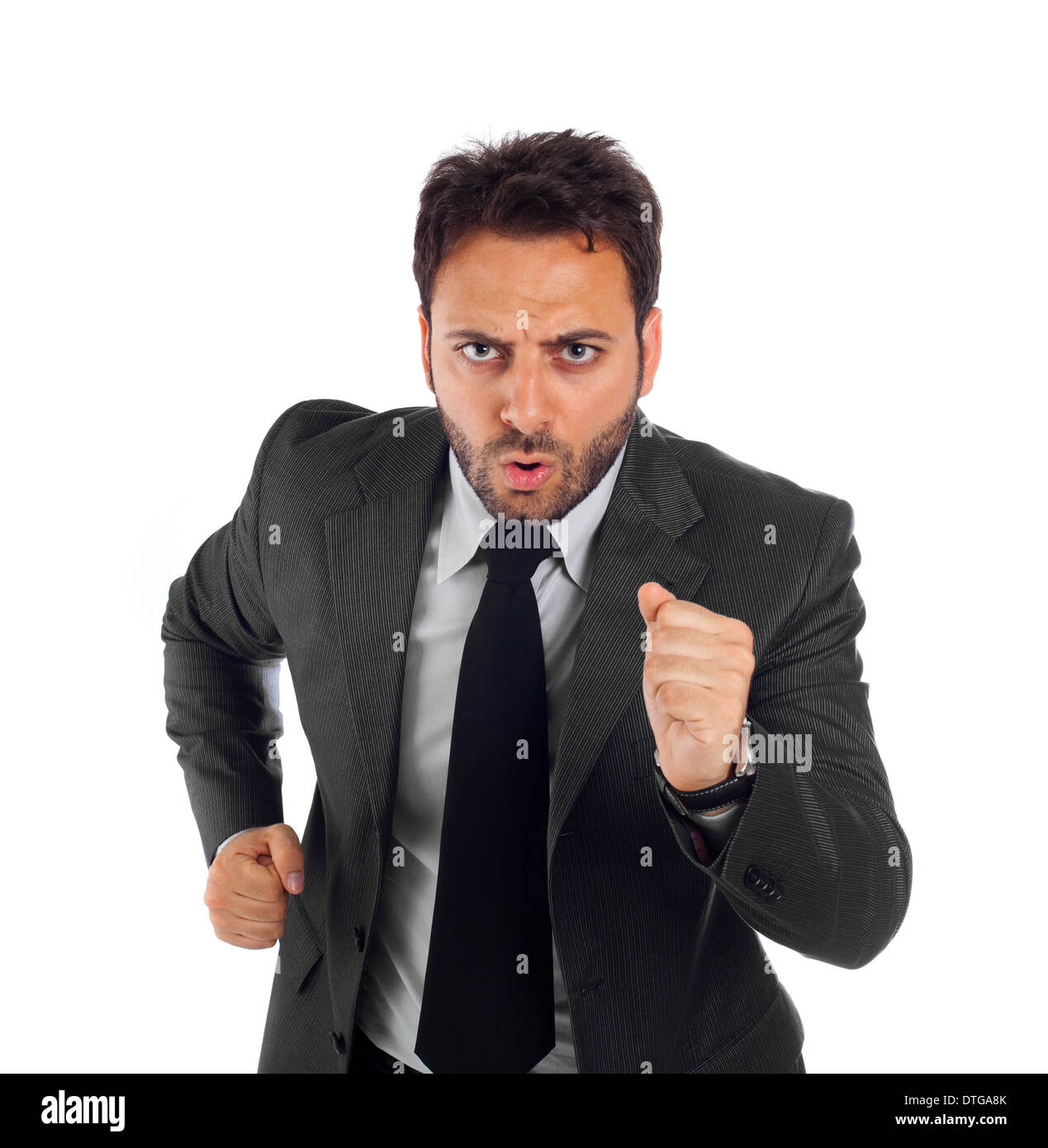 Young businessman running on white background Stock Photo - Alamy
