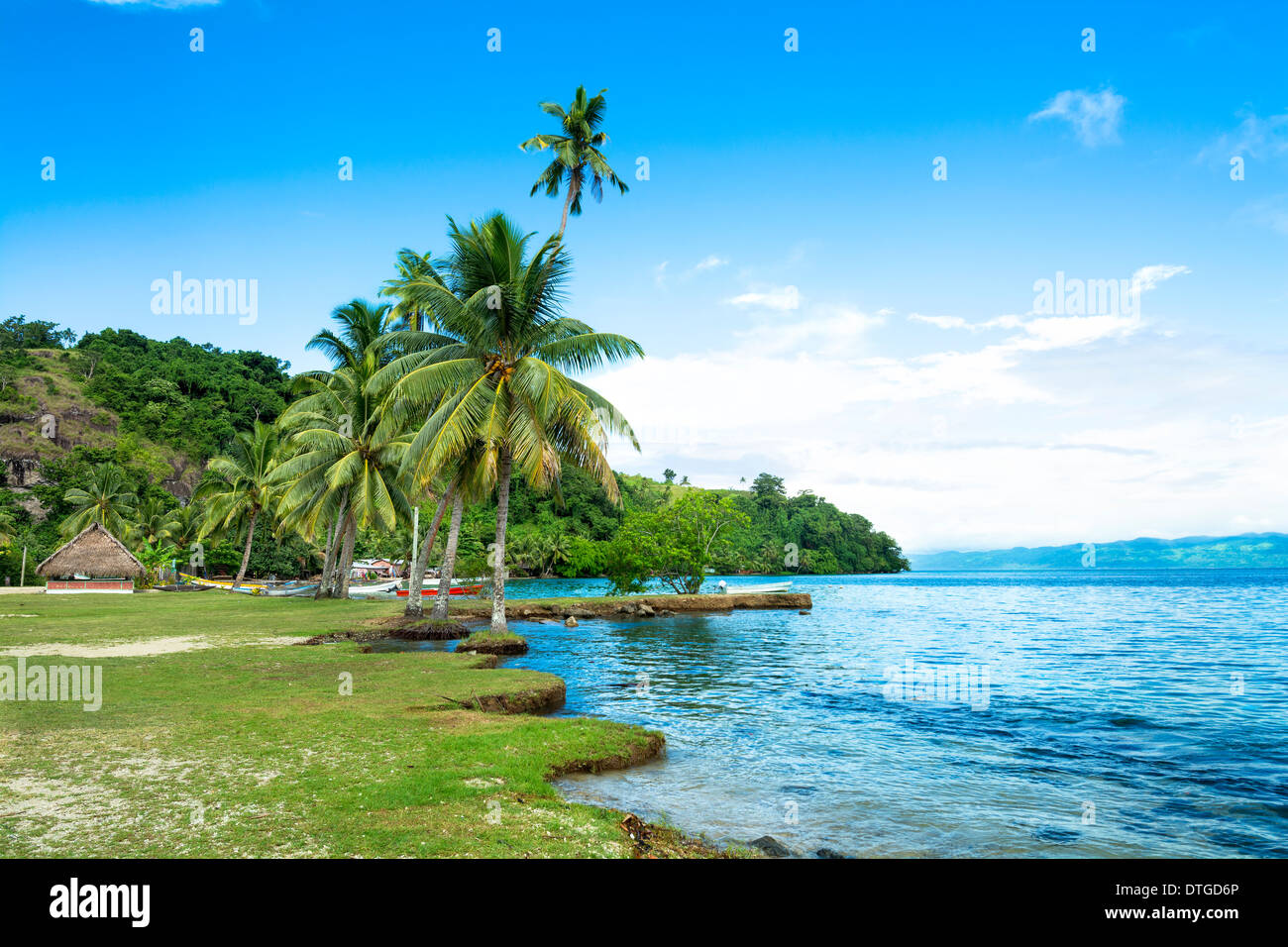 Remote Kioa Island in Fiji is a Polynesian community that welcomes tourists and summer travelers Stock Photo