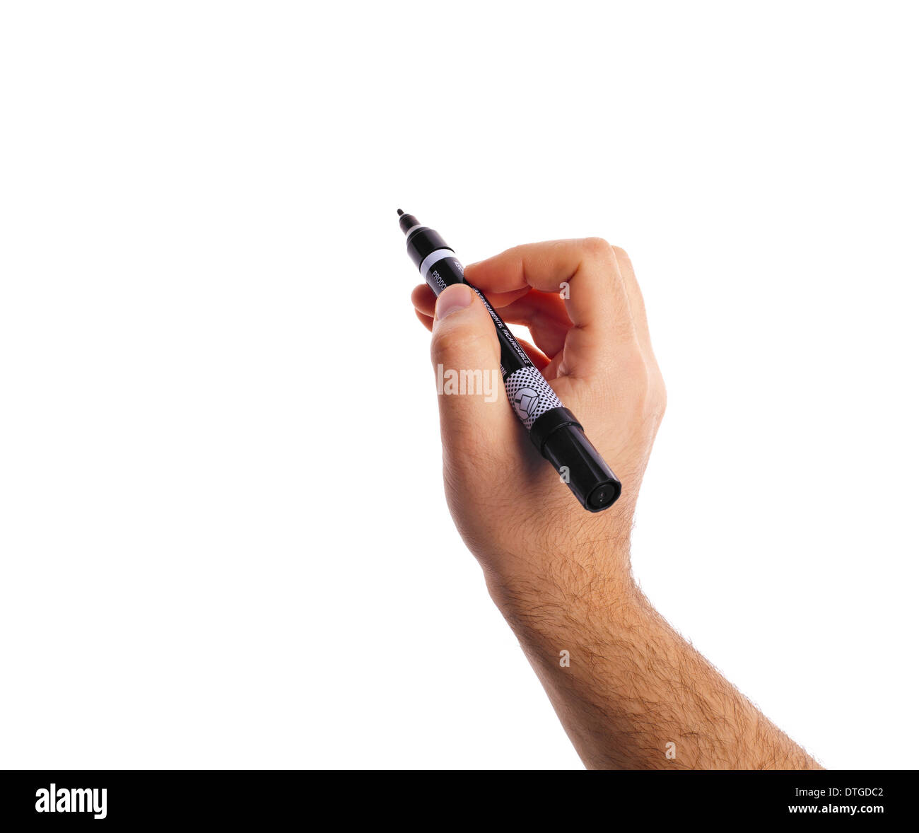 Hand holding a black marker isolated on white with copy space Stock Photo -  Alamy