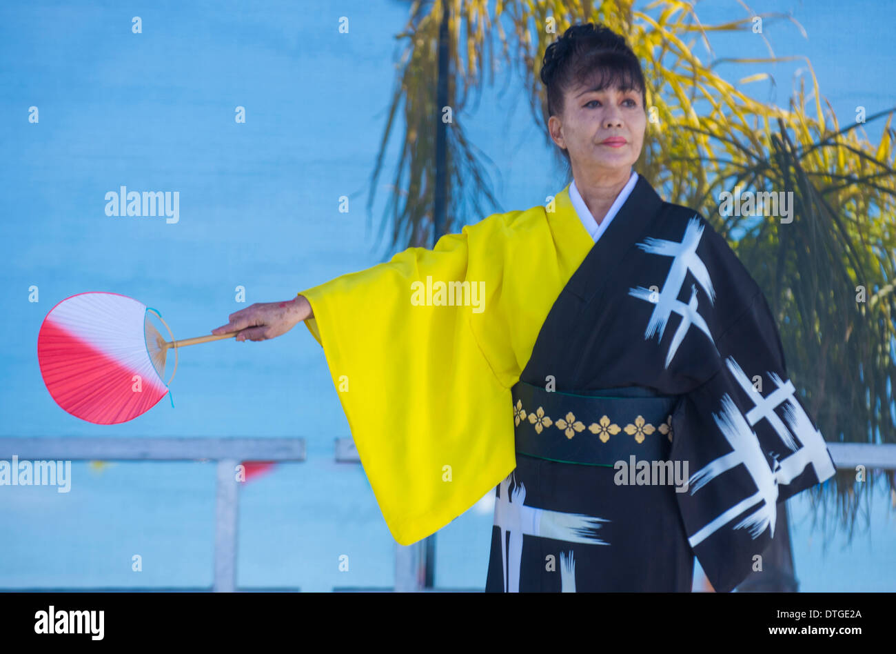 Japanese folk dancer perform at the Chinese New Year celebrations held in Las Vegas Stock Photo