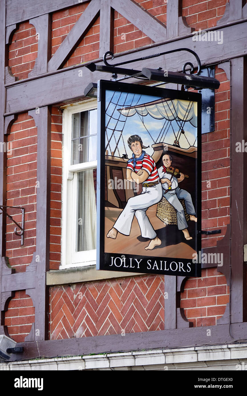 Pub sign of the JOLLY SAILORS New Quay Road Whitby North Yorkshire England Stock Photo