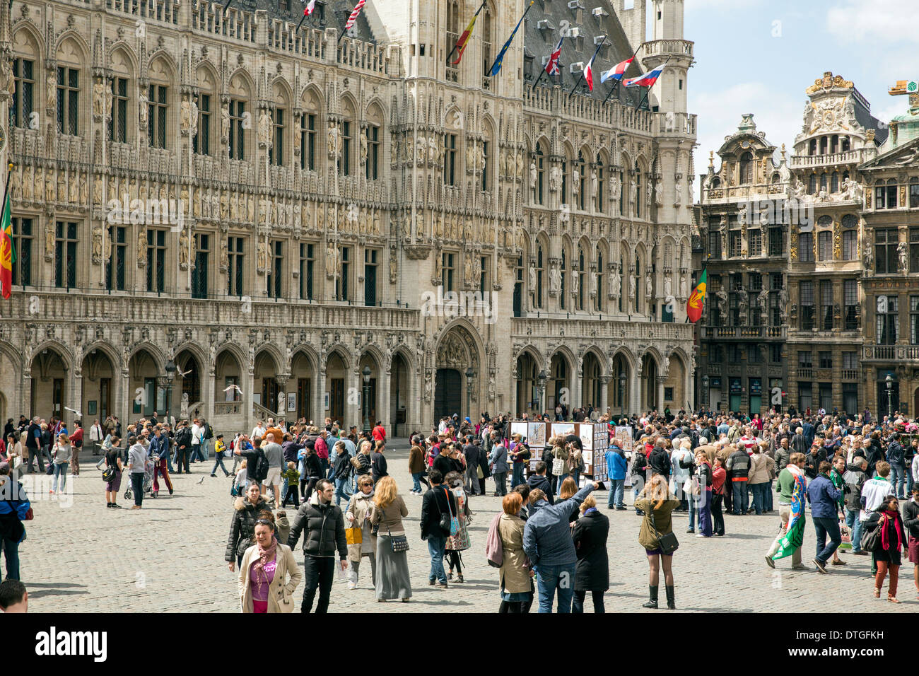 Grote Markt or The Grand Place in the historic centre of Brussels is always bustling the tourists and locals Stock Photo