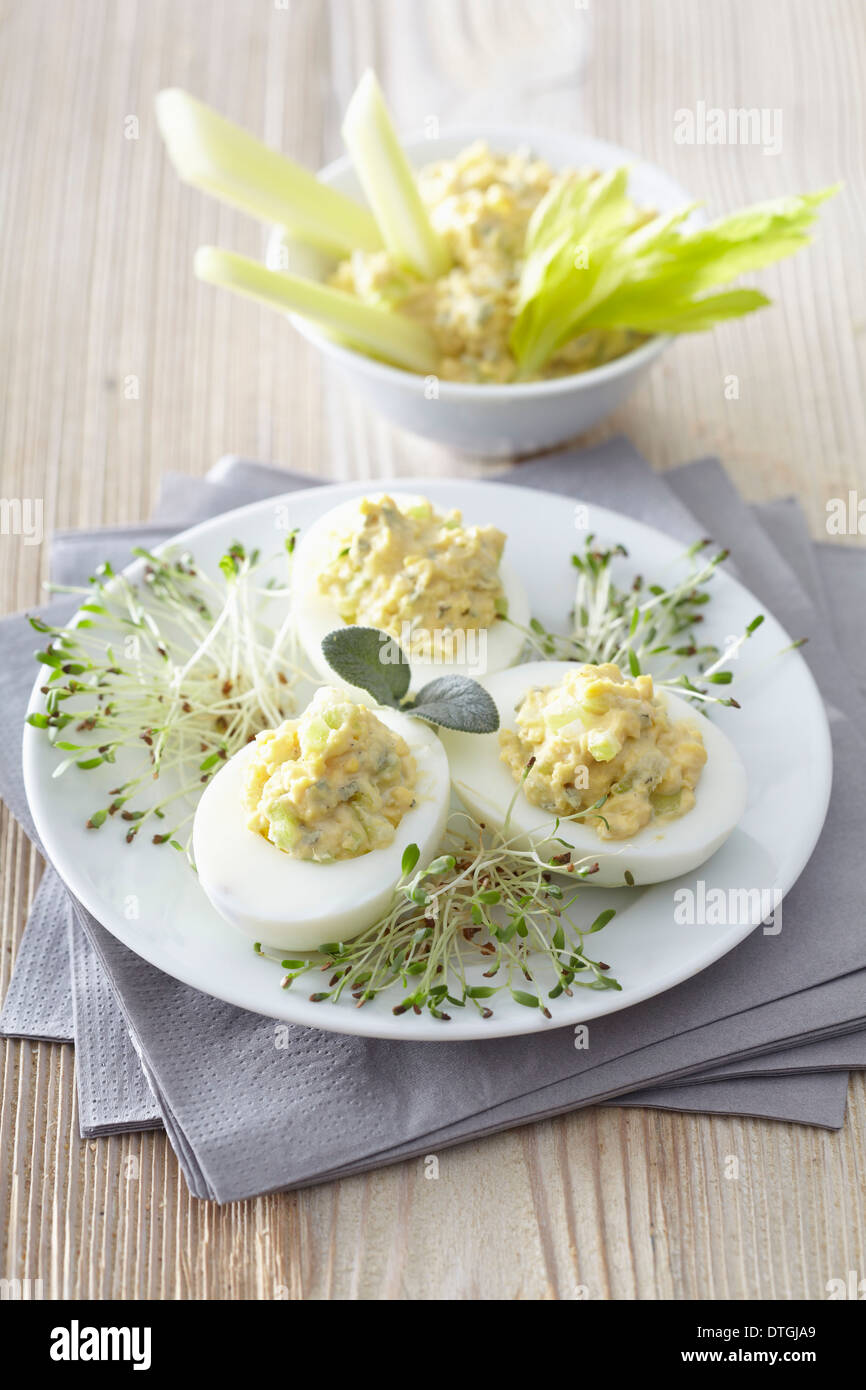 Hardboiled eggs with sage mayonnaise Stock Photo Alamy