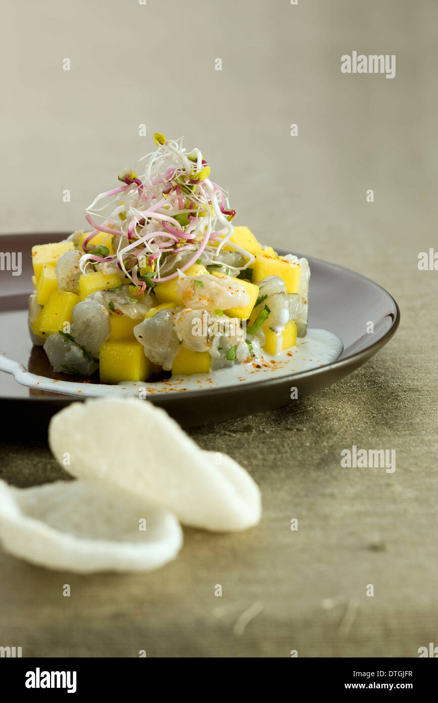 Mango and shrimp tartare Stock Photo