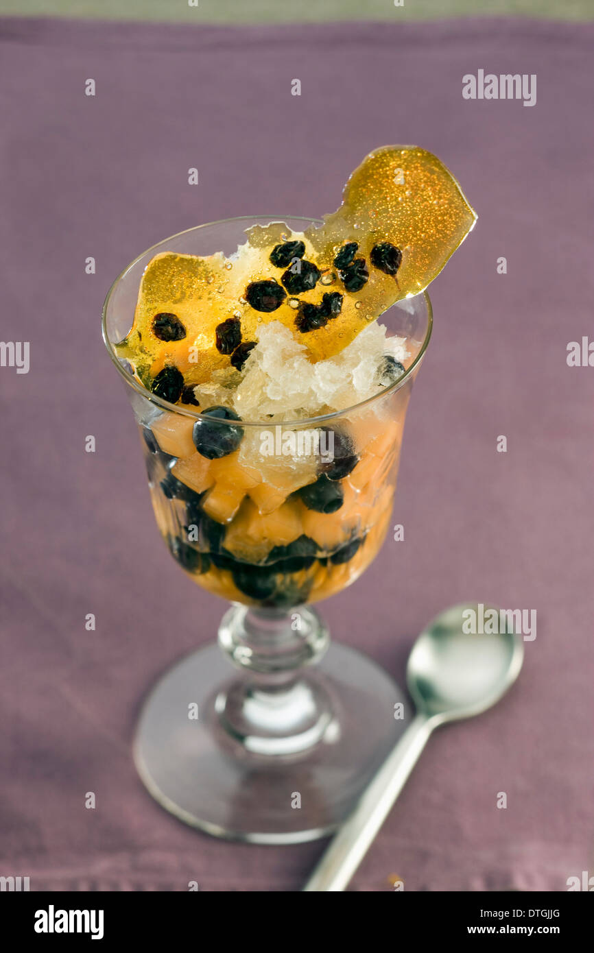 Melon tartare with blueberries with Muscat Stock Photo