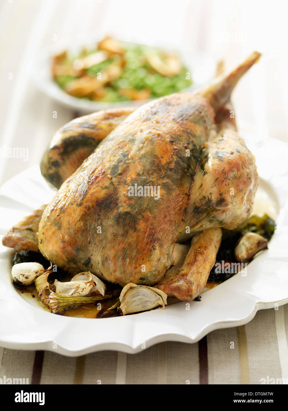 Stuffed roast chicken stock photo alamy