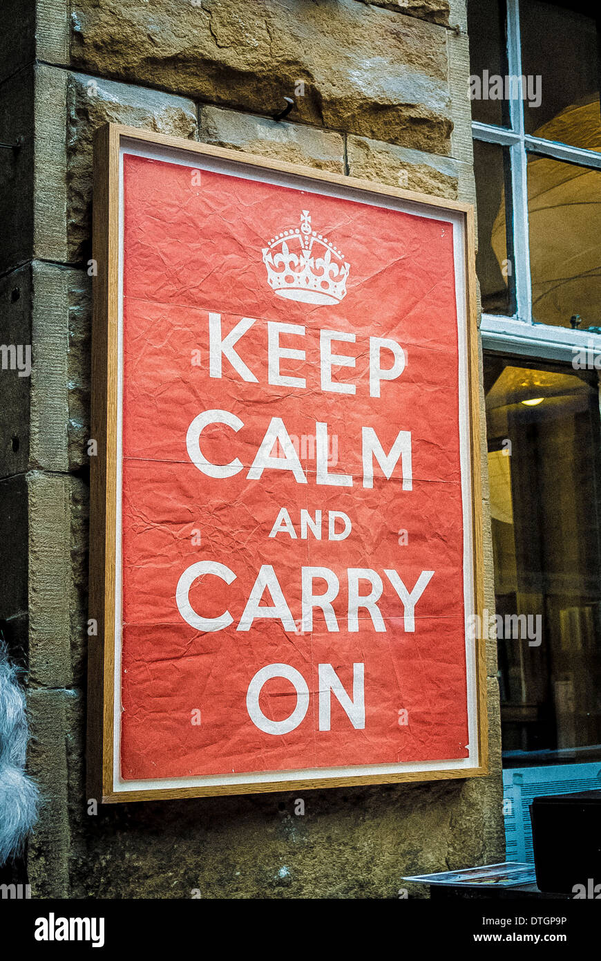 Original print of Keep Calm and Carry on Poster at Barter Books, Northumberland, UK. Stock Photo