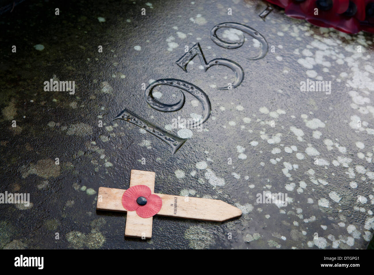 A world war 1 memorial stone with carved 1939 numbers Stock Photo - Alamy
