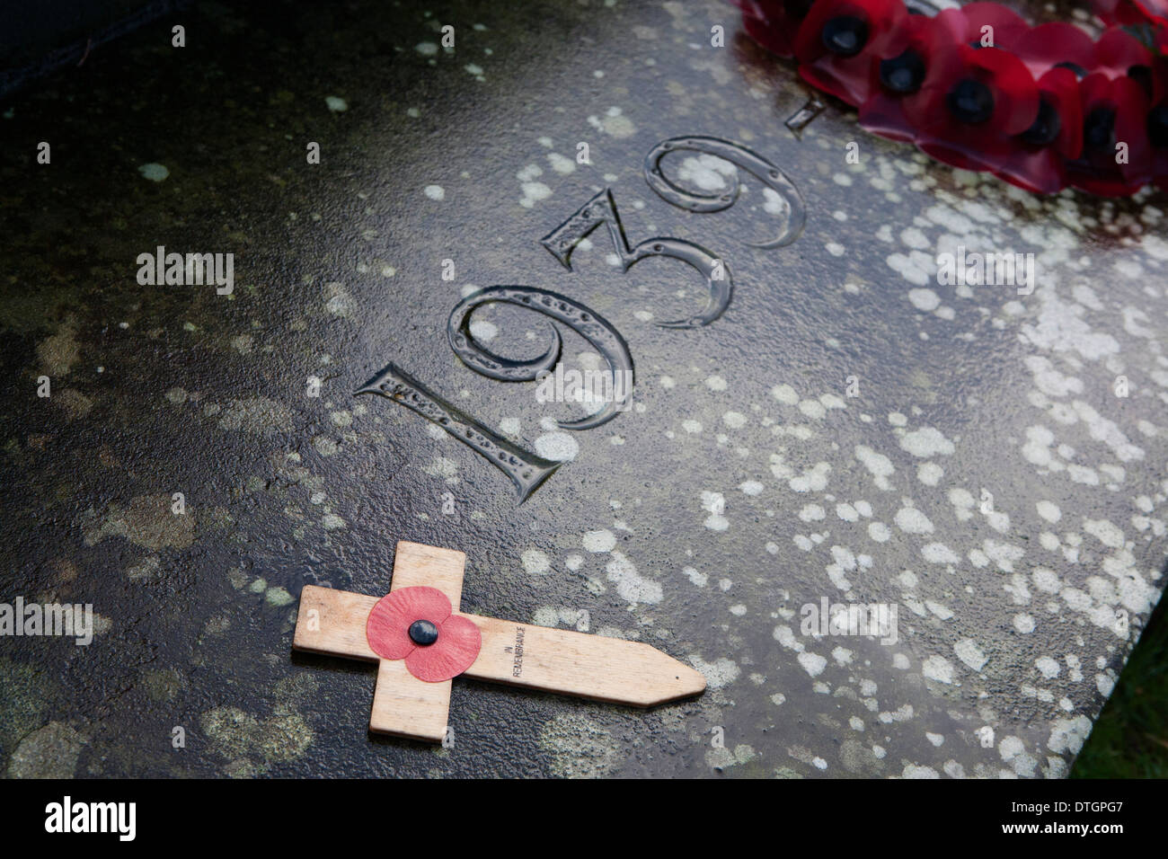 A world war 1 memorial stone with carved 1939 numbers Stock Photo - Alamy